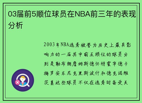 03届前5顺位球员在NBA前三年的表现分析