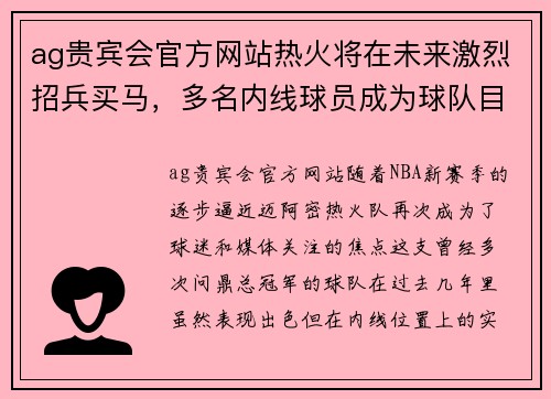 ag贵宾会官方网站热火将在未来激烈招兵买马，多名内线球员成为球队目标 - 副本