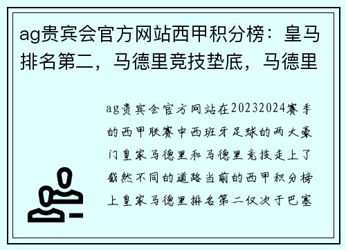 ag贵宾会官方网站西甲积分榜：皇马排名第二，马德里竞技垫底，马德里双雄冰火两重天 - 副本